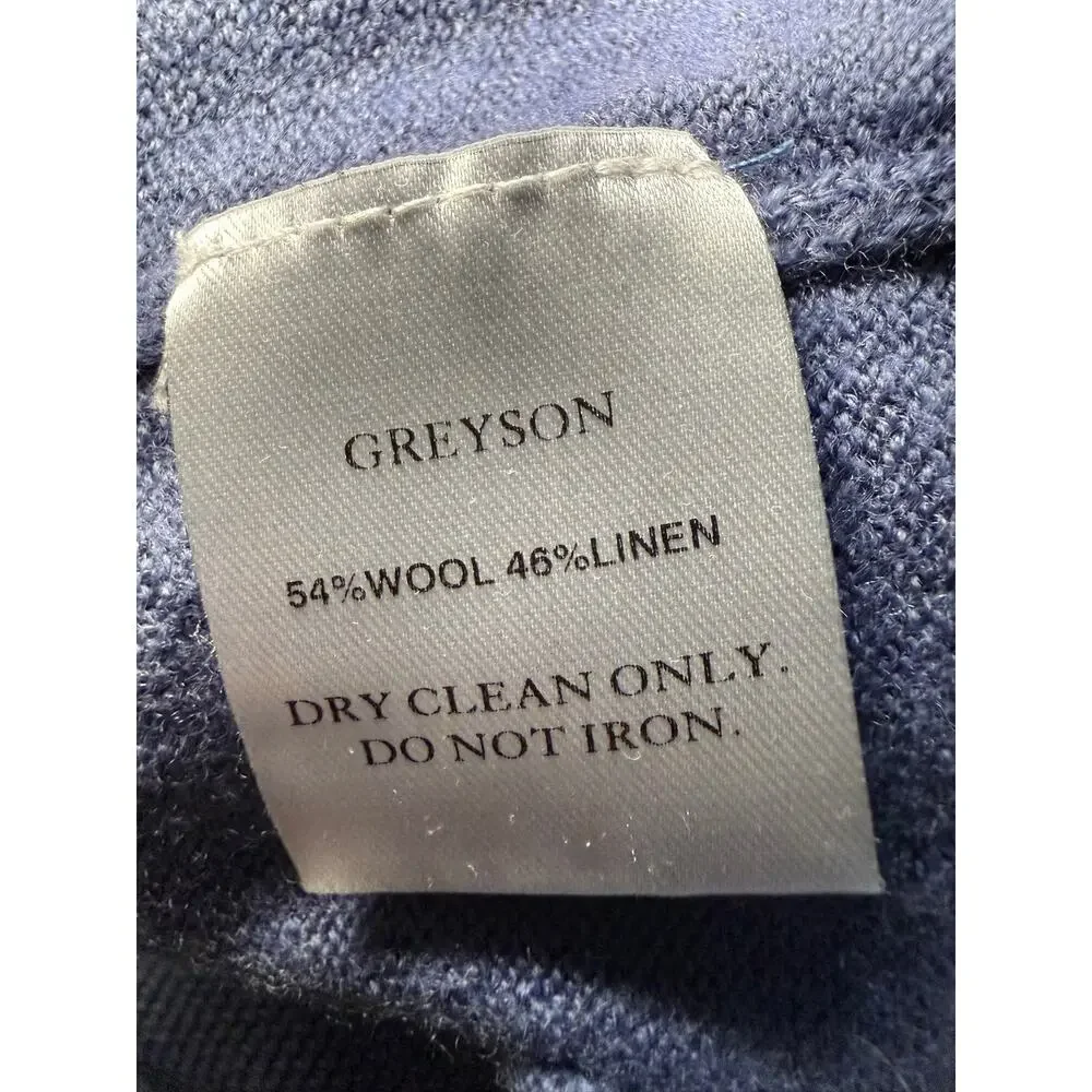 Greyson Wool Linen Crewneck Sweater, Blue Gray, Embroidered Logo, Men's Medium